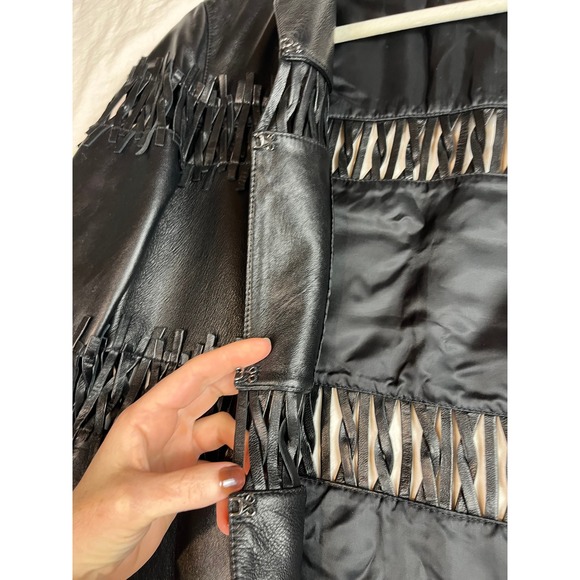 Lafayette 148 New York Black Lambskin Leather Fringe Lattice Jacket Womens 6 - Picture 5 of 9